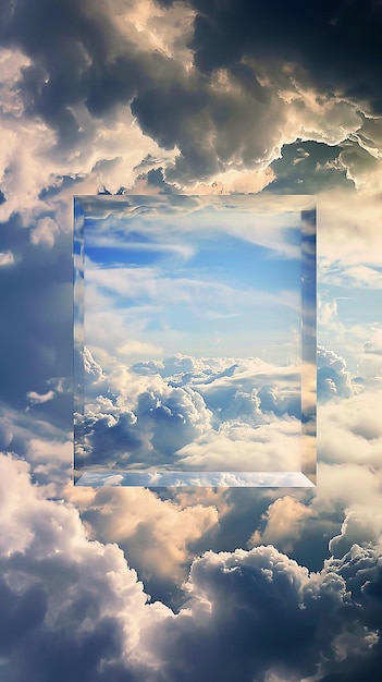 Photo frame is hovering in space over clouds