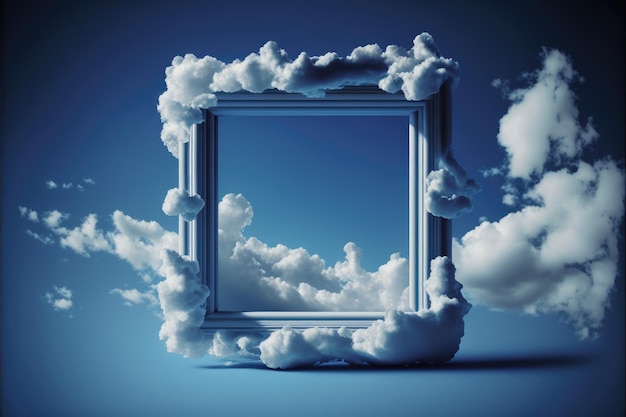 Frame isolated on white cloud background in the sky in square shape