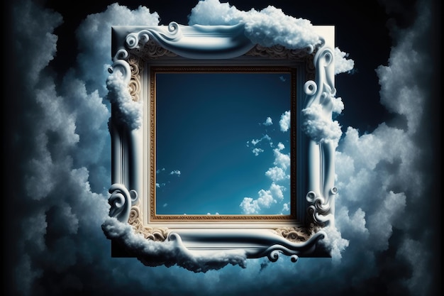 Frame isolated on white cloud background in the sky in square shape