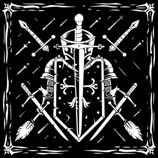 Frame of Knight CNC Art With Armor Design and Sword Symbols for Deco CNC Die Cut Outline Tattoo