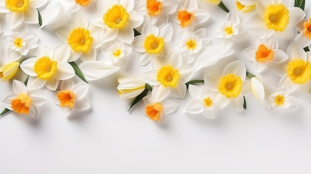 Frame made of beautiful daffodils on white background Bright color Generative Ai