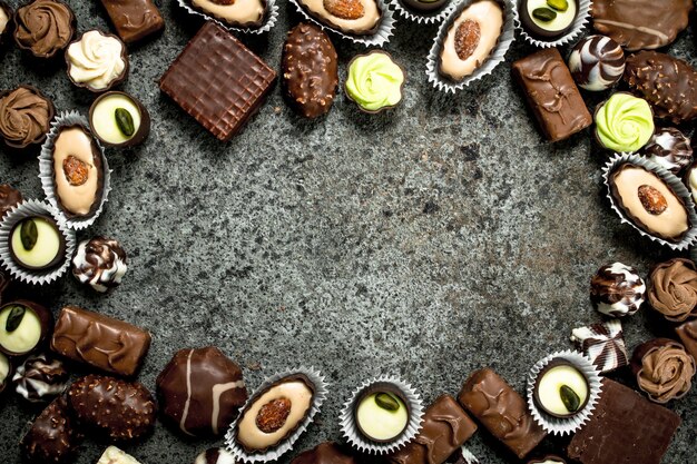 Frame made of chocolates. 