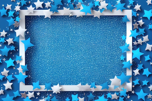 Frame made of confetti stars ob blue background Generative Ai