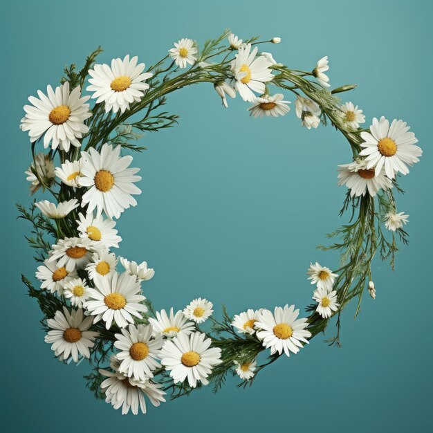 Photo a frame made of daisies and rosemary on a blue background