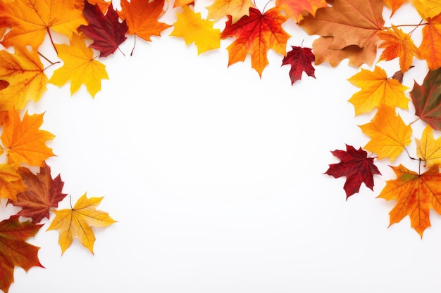 Frame made of different autumn colorful maple leaves with copy space