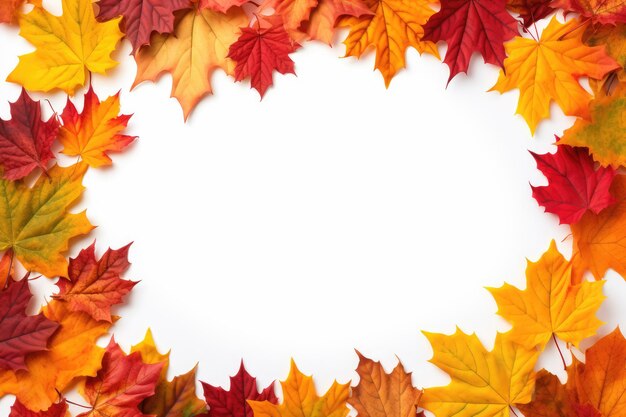 Frame made of different autumn colorful maple leaves with copy space