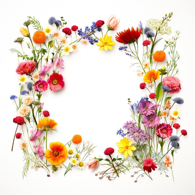 Frame made of different colorful flowers