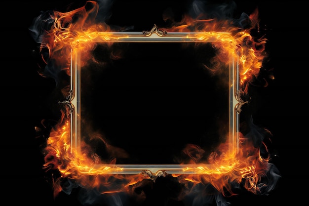 A frame made of fire and flames on a black background