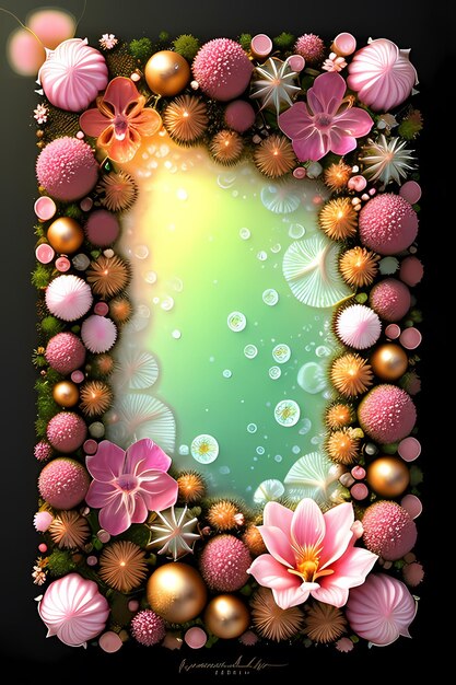 A frame made of flowers and leaves with a watercolor effect.