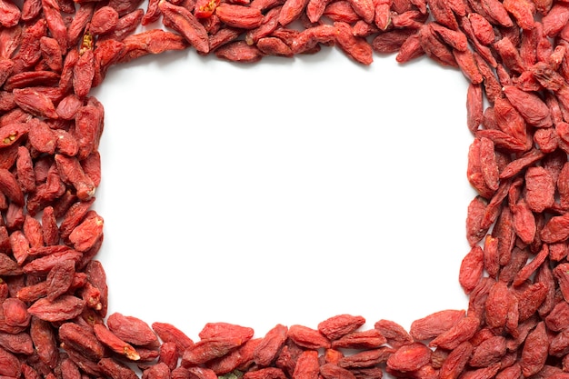 Frame made from many Goji berries with blank white inner space