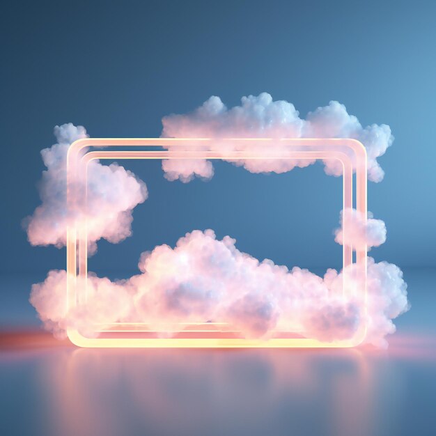 Photo frame made of glowing puffy clouds transparent translucent