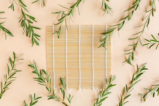 Photo frame made of green leaves eucalyptus populus isolated on white background with empty space for text flat lay top view