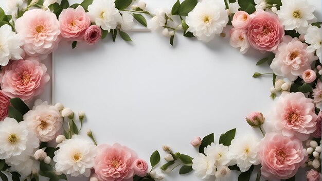 Фото Рамка из красивых цветов на белом фоне верхний вид пространство для текста
