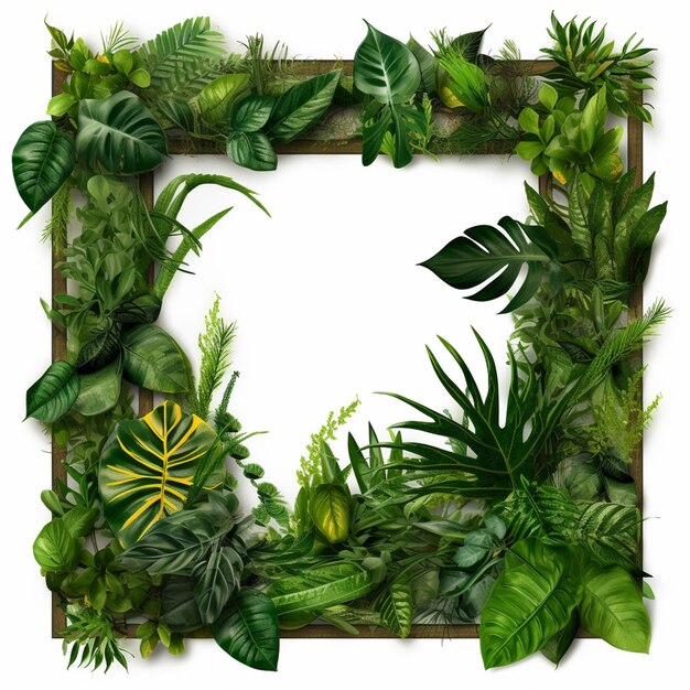 A frame made of tropical leaves.