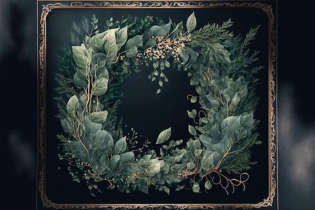 Frame made of wedding greenery Eucalyptus illustration in watercolor