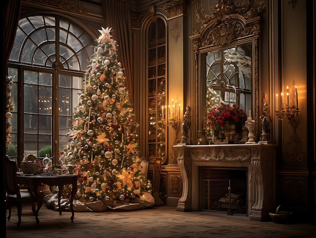 Frame of a Majestic Christmas Tree Reaching Towards the Ceil Chirstmas Decorations Concept Ideas