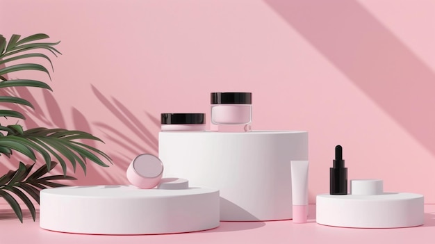 frame of makeup accessories around empty space abstract background with a white basis