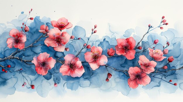 Frame met bloemen aquarellen en sakura's