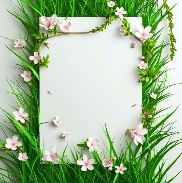 frame met bloemen en gras frame met bloemetjes