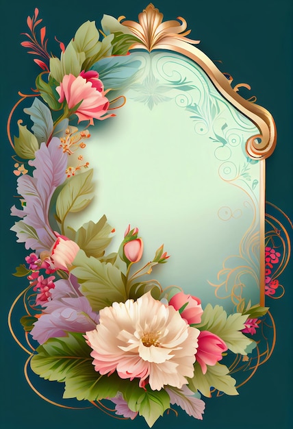 Frame met bloemen op donkerblauwe achtergrond