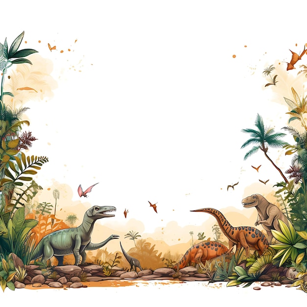 Frame met dinosaurusthema Krabbels Rechthoekig frame met dinosaurussen F Creatieve krabbels Decoratief