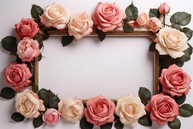 Frame met prachtige rozen op witte achtergrond bovenkant Ruimte voor tekst
