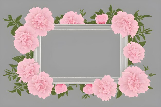 Frame met roze bloemen op een grijze achtergrond