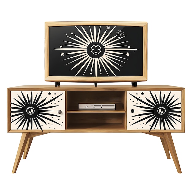 Frame of Mid Century Modern Style Tv Stand Folk Art With Atomic Desig CNC Die Cut Outline Tattoo