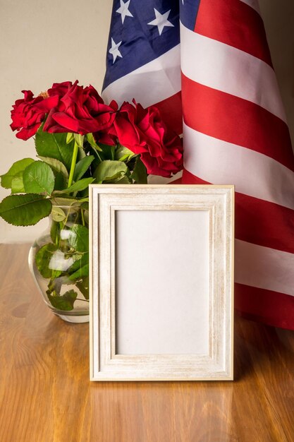 Photo frame mock up fot 4th july with usa flag