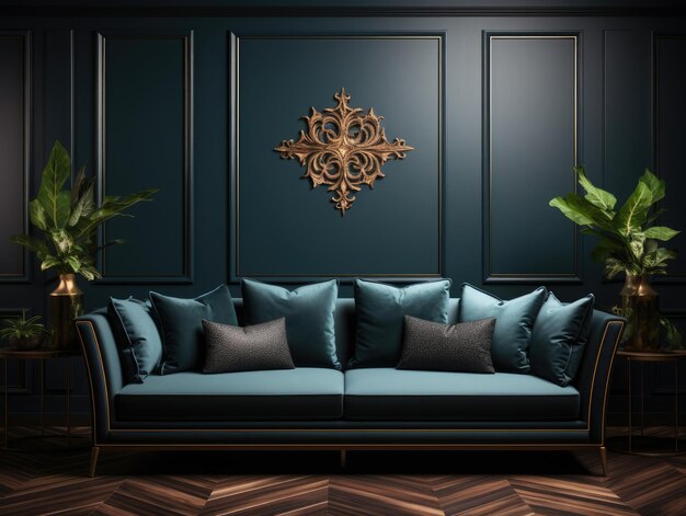 Frame Mock up In home Interior Luxury Modern dark Mockups Design 3D Highquality Mockups Generati