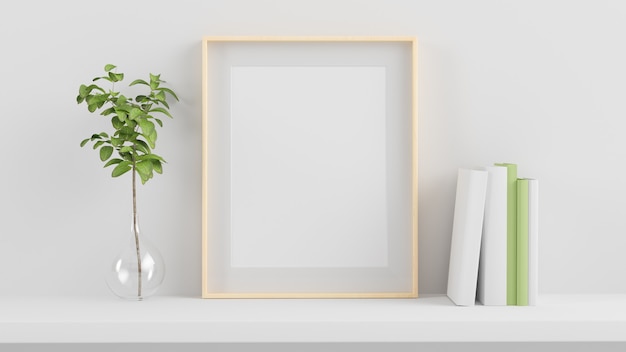 Frame mock up on a shelf 3d rendering