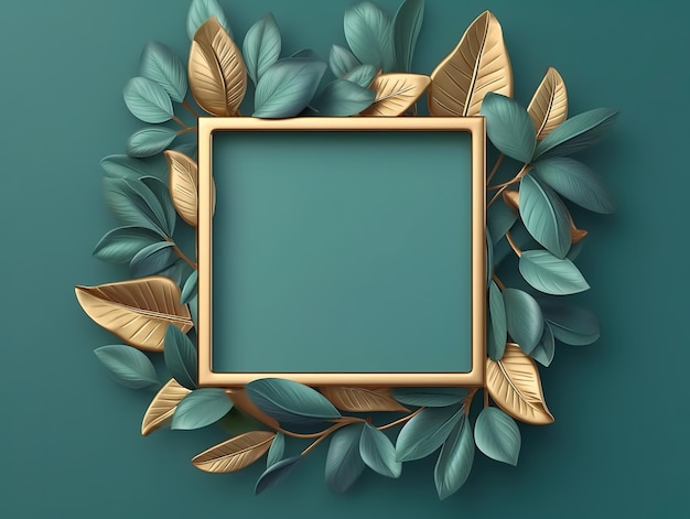 Frame mock up with leaves and flowers