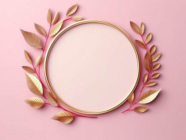 Frame mock up with pink leaves and flowers