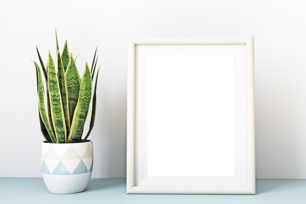 Frame mockup on the background of indoor flower