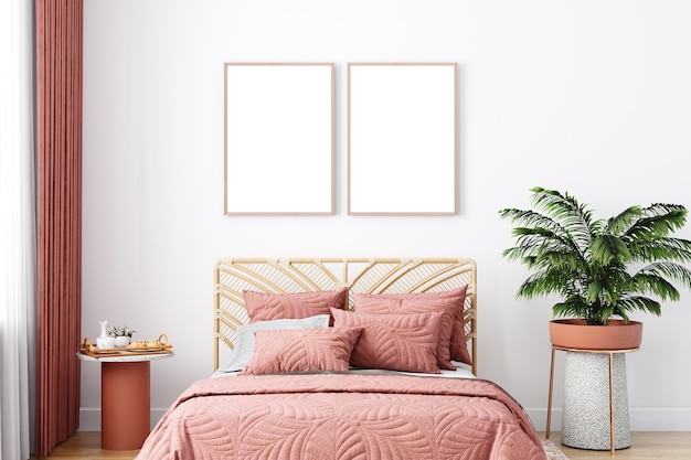 Cornice mockup camera da letto in stile boho