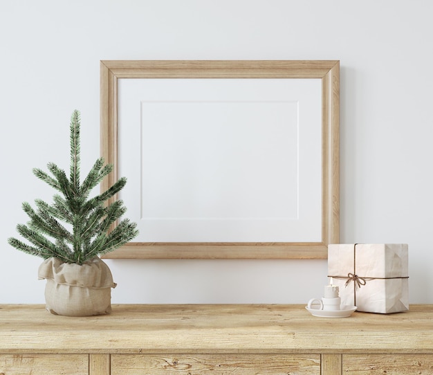 Frame mockup Christmas interior 3d render