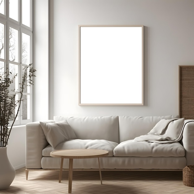 Frame mockup in contemporary minimalist room interior 3d render