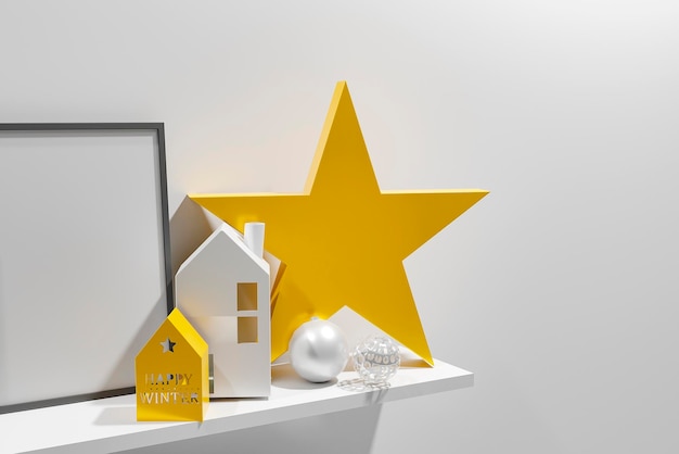 Frame mockup en kerstversiering met kopie ruimte 3d render