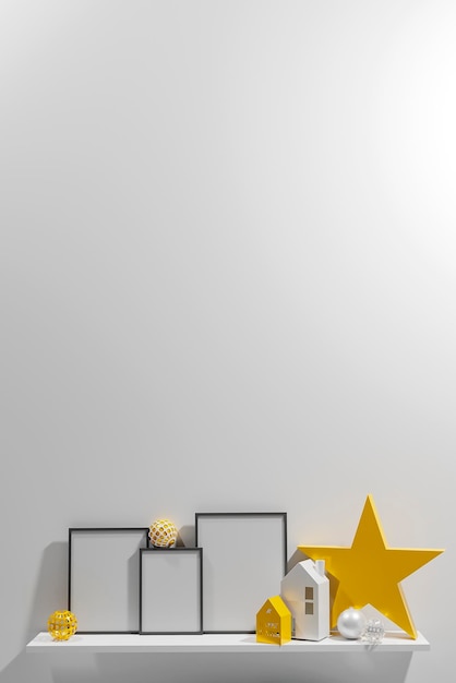 Frame mockup en kerstversiering met kopie ruimte 3d render