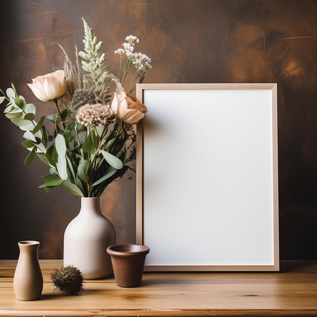 Photo frame mockup on the floor with ornaments