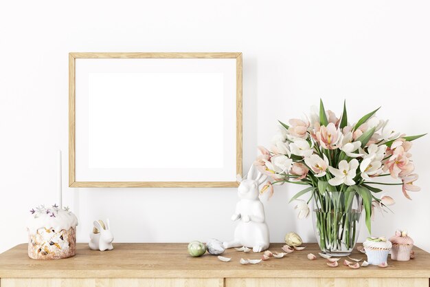 Frame mockup horizontal wooden and easter decor