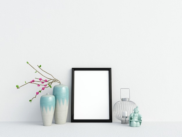 Frame mockup interior white wall con decorazione