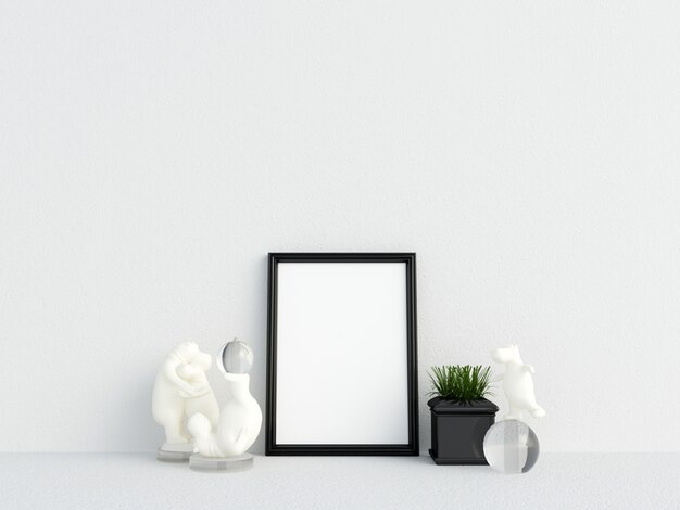 Frame mockup interior white wall con decorazione