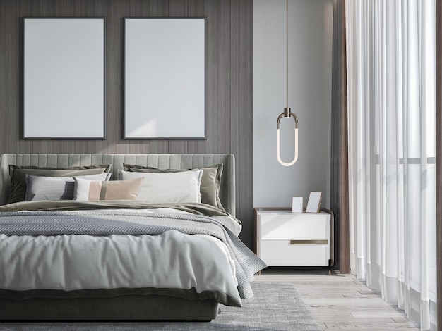 Frame mockup ISO A paper size Bed room wall poster mockup Interior mockup with house background