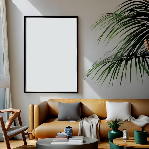 Frame mockup ISO A paper size Living room wall poster mockup Interior mockup