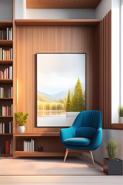 The frame mockup in the living room contemporary look interior with modern style furniture