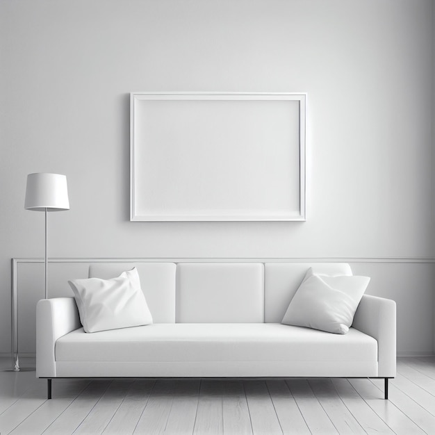 Frame mockup in living room Wall art framed canvas poster mockup Generative AI