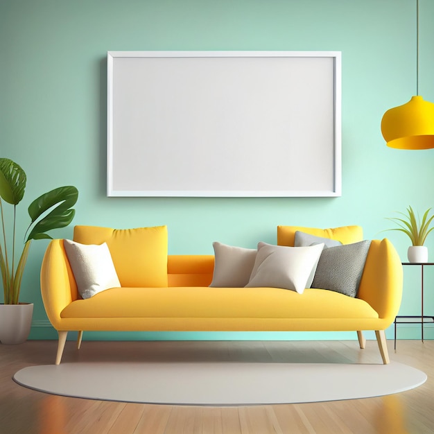 Frame mockup in living room Wall art framed canvas poster mockup Generative AI