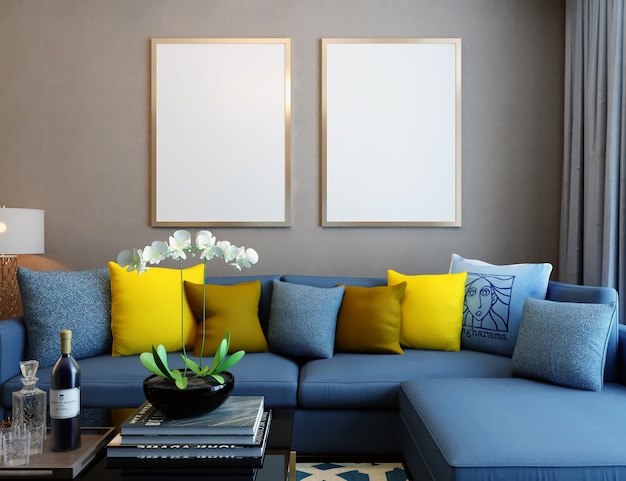 Frame Mockup in Living Room with Furnitures