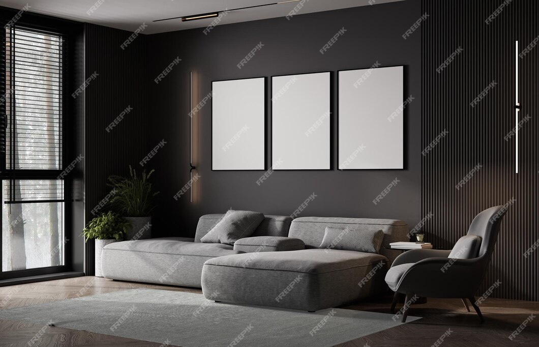 Premium Photo | Frame mockup in luxury modern dark living room interior ...